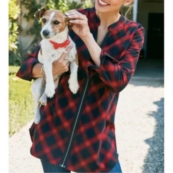 Soft Surroundings Tops - Soft Surroundings Buffalo Plaid Pure Cotton Full Zip Lightweight Shacket Blouse